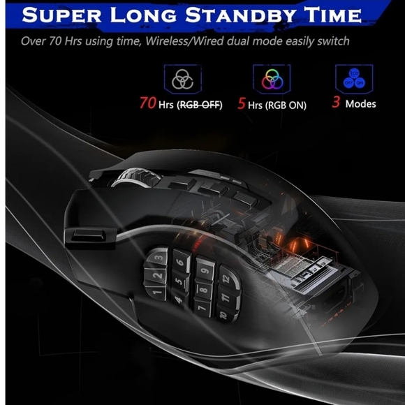 Redragon Wireless Gaming Mouse, MMO Gaming Mouse UP 16,000 DPI, 16 Macro Program - Picture 5 of 5